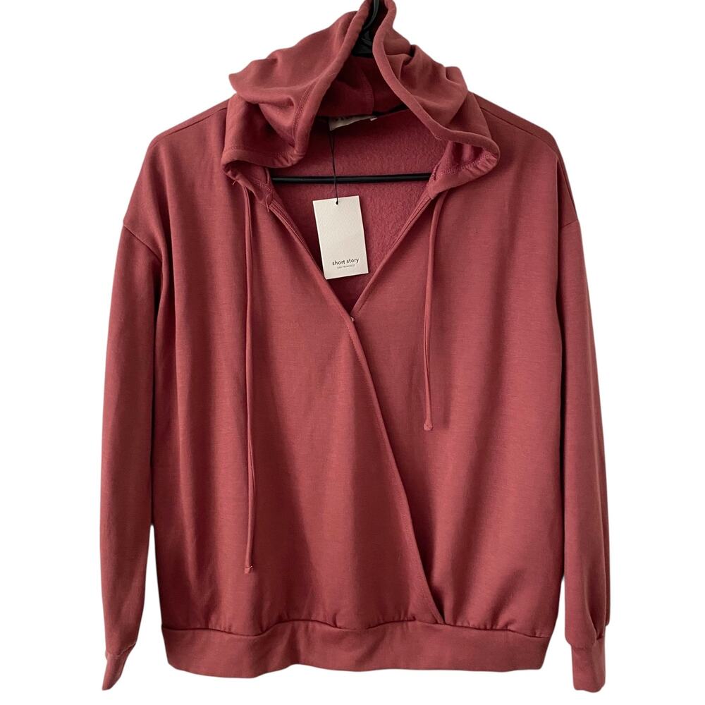 NEW HAYES Mauve Pink Wrap Hoodie Sweater Size Small Petite Cozy Fleece Warm